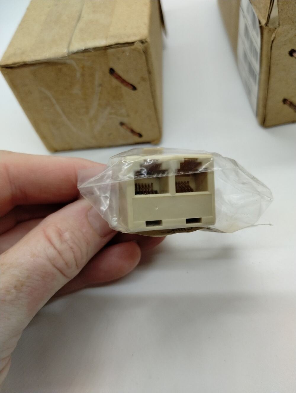 10 Pcs Telephone Phone Line 1 Male to 2 Female Modular Adapter Ivory - PVDA20